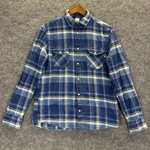 H&M Flannel Shirt Mens Medium Blue Plaid Peal Snap Slim Fit Pockets Casual